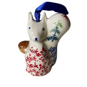 Polish Pottery Christmas Squirrel Ornament Handmade Poland Manufaktura Tree Gift